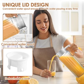 2 Pack Water Jar for Fridge, 1.1L Plastic Pitcher with Lid and Handle, Water Jar with Ribbed Design, Juice Pitcher, Clear Plastic Water Pitcher for Hot Water Ice Tea Coffee Milk (Style-A)