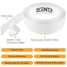 PLENTY Double Sided Tape Heavy Duty, Multipurpose Nano Adhesive Tape for Household Office, Clear Mounting Tape for Wall Picture Hanging, Removable Strong Poster Decor Carpet Tape (1.18in × 9.85ft)