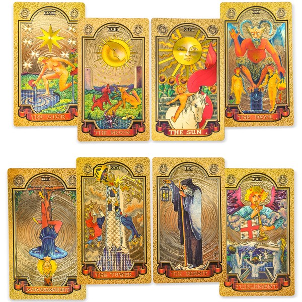 KIINO 78 Gold foil Tarot Cards with Guide Book Tarot Deck for Beginners and Professional Player with Box Tarot PVC Durable Waterproof Wrinkle Resistant …