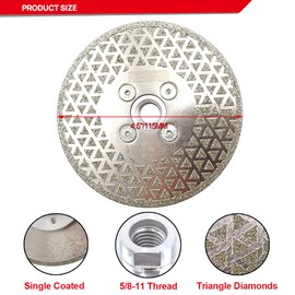 DT-DIATOOL 4-1/2 Inch Diamond Blade for Cutting and Grinding Single Side Coated Electroplated Diamond Disc for Granite Marble