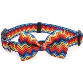 COSYHOMELONDON patterned Dog Collar with Bowtie, Durable Adjustable and Comfortable Collar for Small Dogs Puppies and Cats (Zigzag, S)