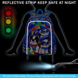 KLFVB 3PCS Boys Backpack, Water Resistant Kids Bookbag with Lunch Box, 16" Preschool Backpacks for Elementary - 3*dog Blue