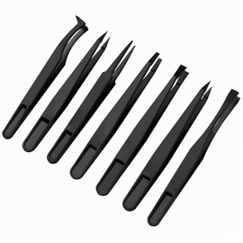 Cyleibe Plastic Antistatic Tweezers Set of 8 Anti-Static Plastic Tweezers Repair Tool for Computers, Repairs, Model Building, Laboratory, Precision Work (Black)