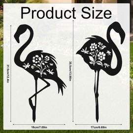 2pcs Flamingo Metal Yard Stakes, Whimsical Flamingo Yard Decor Black Decorative Garden Stakes for Lawn Patio Backyard Outdoor Decor