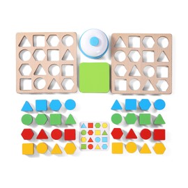 Cltoyvers Wooden Puzzles Shape Color Matching Board Games Preschool Educational Montessori Toys for Kids 3 4 5 6 Years Old Boys Girls Brain Teaser Puzzle Logic Game with Bell Cards