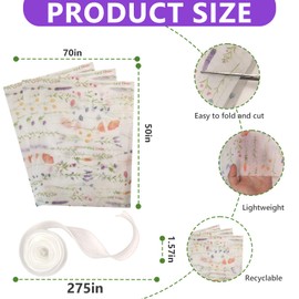 "Lavender Dream Wrapping Paper Set-10 Sheets of Floral Gift Wrap +Fishtail Ribbon,Recyclable green plant flower packaging paper Elegant Tissue Paperfor Presents, Bouguets & DlY Crafts(Aesthetic 、 French Country Style)"