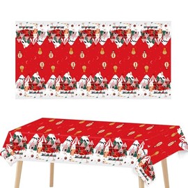 137*274cm Large Christmas Tablecloth Party,Christmas Decorations Tablecloths,Plastic Ice Cream Nutcracker Table Cloth Red Disposable Xmas Tablecloths Table Cover Party for Xmas Tableware Decor