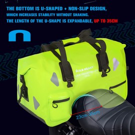 WILD HEART Dry Motorcycle Tail bag 70L With Rope Straps and Inner Pocket Waterproof PVC 500D for Travel,Motorcycle and so on (fluorescent green)