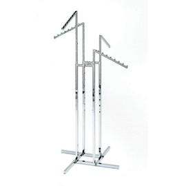 Clothing Rack – Heavy Duty Chrome 4 Way Rack, Adjustable Arms, Square Tubing, Perfect for Clothing Store Display With 4 Slanted Arms