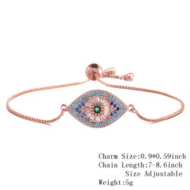 NEWBUY Trendy Rose Gold Plated Turkish Evil Eye Bracelet Pave CZ Blue Eye Gold Chain Bracelet Adjustable Female Party Jewelry