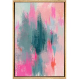 MUDECOR Framed Canvas Print Wall Art Neon Pink Blue Watercolor Collage Abstract Shape Illustrations Modern Art Decorative Bohemian Colorful Chic for Living Room, Bedroom, Office - 24"x36" Natural