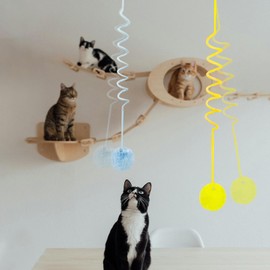 HFZRZFH 3 Pack Door Hanging Interactive Cat Spring Toys with Plush Balls and Bell, Adjustable Elastic Rope (29.5-71 inches), Self-Play, Indoor Cat Exercise for Bored Cats, Kittens, and Adults