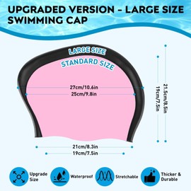 2 Pack Large Swim Caps for Long Hair, Silicone Swimming Cap for Adult Women Men, Waterproof Swim Hats Bathing Caps to Keep Hair Dry with Bonus Nose Clip and Earplugs-02