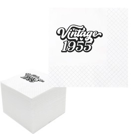 Geloar 70th Birthday Vintage 1955 Cocktail Napkins, 100 Pack Black Vintage 1955 70th Birthday Paper Cocktail Beverage Napkins in Bulk for His Her Seventy 70th Birthday 2-Ply, 4.5x4.5" (Vintage 1955)
