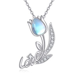 AINFQY - Collar de loto de plata de ley 925 con colgante de ópalo y flor de loto de piedra lunar, regalo para mujer, 0.91*0.70 inches, Plata esterlina, Ópalo Piedra de luna