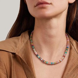 Gemstone Beaded Necklace for Women Colorful Natural Stone Freshwater Pearl Surfer Beach Rainbow Necklace Jewelry Gift (beach, colorful -e)