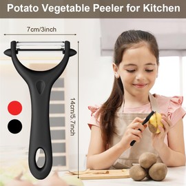 AUAUY 2Pcs Potato Peeler, Y-Shaped Swivel Vegetable Peeler, Fruit Peeler for Kitchen, Non-Slip Grip Peeler, Ergonomic Handle Sharp Blade Stainless Steel Peeler（Black, Red）
