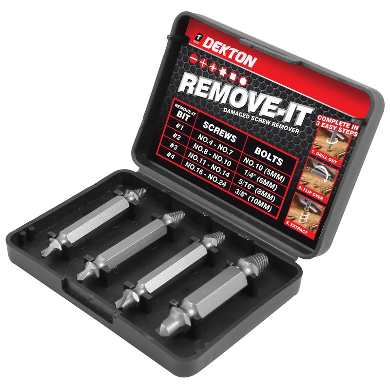 Dekton 4pc Remove-It Damaged Broken Embedded Screws Studs Bolts Remover