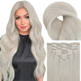 Fshine Real Hair Extensions Clip White Blonde 40 cm 16 Inches Remy Hair Extensions Real Hair Clip 120 g Full Head Double Wefts 100% Remy Real Hair Extensions Clip 7 Pieces #1000