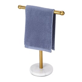 Gold Hand Towel Holder Stand with Heavy Marble Base, T-Shape Towel Rack, Free-Standing for Bathroom Vanity Countertop, 304 Stainless Steel (Gold)