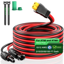 Bateria Power Solar to XT60 Charge Extension Cable with Solar Connectors Caps, Combined Wire Solar Connector to XT60 Adapter Cable for Solar Panel to Battery RV Power Station Generator 12AWG 25FT