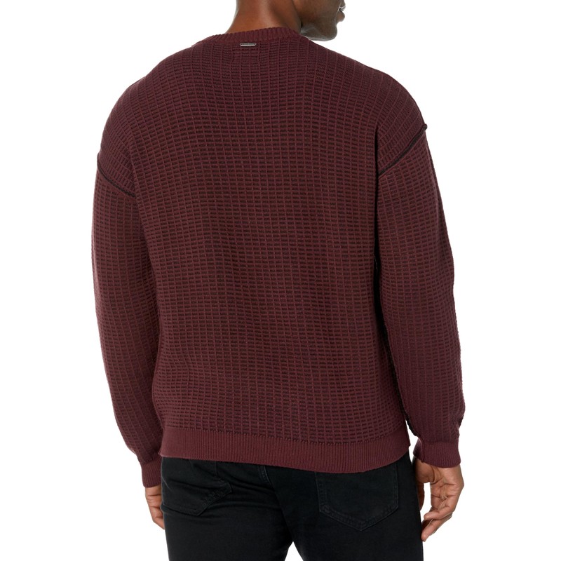 GUESS Men's Long Sleeve 2 Tone Waffle Brendon Sweater, Jet