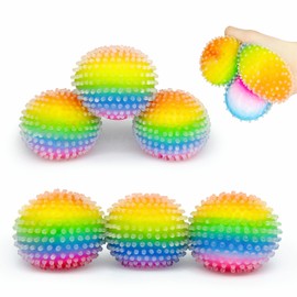 3 PCS Spiky Rainbow Stress Balls for Kids and Adults, Squishy Stress Ball for Anxiety, Autism | Stretchy Squeeze Dough Ball, Squishy Toys, Party Favors for Kids and Teens, Goodie Bag Stuffers
