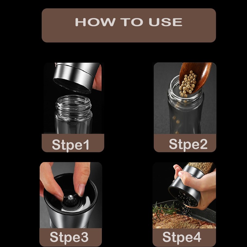 Salt and Pepper Grinder Set, Black Pepper Mill Refillable and