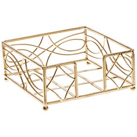 Boston International Wave Design - Servilletero para cóctel, 5.25 x 5.25 pulgadas, hoja dorada