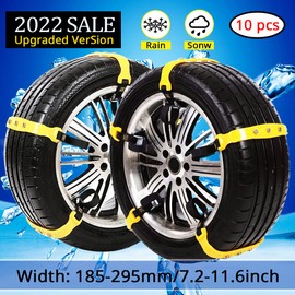 Upgraded Snow Chains for Cars - 10 Pcs Emergency Anti Slip Tire Straps, Car Snow Chain for Trucks Minivan Pickup SUV/ATV/UTV Winter Universal Tire Blocks 185-295mm/7.2-11.6 inches