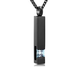 Crystal Cremation Urn Jewellery Cube Memorial Ash Necklace Pendant Keepsake Black Birthstone Series, Stainless Steel, No Gemstone
