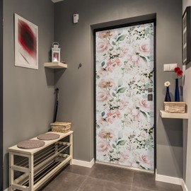 Flortlias Door Stickers Murals Peel and Stick, Door Floral Decal Wraps Self-Adhesive, Decorative Wallpaper Cover for Bedroom Living Room Closet Decor, Watercolor Rose