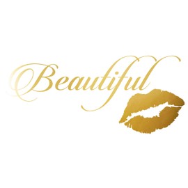 Beautiful Gold Lips Vinyl Wall Decal – Glam Room or Salon Decor, Elegant Script Wall Sticker, Beauty Quote Mirror Decal for Vanity or Bedroom 2144ig (M 15.5 in X 35 in)