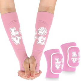 Ramede Volleyball Knee Pads and Volleyball Arm Sleeves with Protection Pad Forearm Elbow Sleeve with Thumb Hole Volleyball Accessories Gear for Girls 