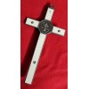 CHRISTIAN CATHOLIC ST. BENEDICT CRUCIFIX SILVER WHITE 7.5" X3.5 Inches