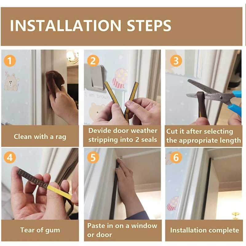 SANBREVE Tira De Sellado Puerta Insonorizante Cuña Para Puerta 6pcs