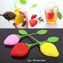 Filter Strawberry Shape Silicone Leaf Loose Tea Infuser Filter Ball Pink Red Yellow - Pink