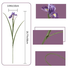 INSUNSIX Iris Artificial Flowers Dark Purple 5 Pcs Faux Iris Decor 26.8” Silk Irises Flowers with Stems for Living Room Balcony Home Bathroom Kitchen Table Vase Arrangement(Dark Purple