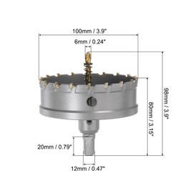 QUARKZMAN Hole Saw 100 mm Carbide Drill Metal Drill Carbide Cutter with 2 Pilot Drill & Hex Key for Stainless Steel Iron Alloy Wood Plastic Copper Aluminium