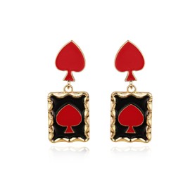 Queen of Hearts Earrings Red Heart Poker Asymmetric Rabbit Long Clock Poker Dangle Earrings Queen of Hearts Costume Women Accessories