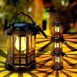 4 Pack Solar Lanterns Outdoor Waterproof, Hanging Solar Powered Lanterns Lighting LED Dusk to Dawn Outdoor Solar Lanterns for Garden Patio Yard Decorative (Warm Light)