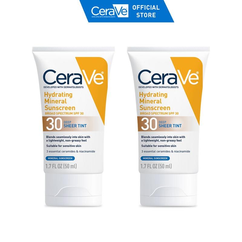 CeraVe Sheer Tint Hydrating Mineral Sunscreen SPF 30:_Dark- 2 pack