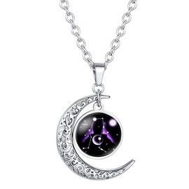 Caimeytie Women's Necklace Moon Pendant Constellation Zodiac Sign Glass Pendant, Glass