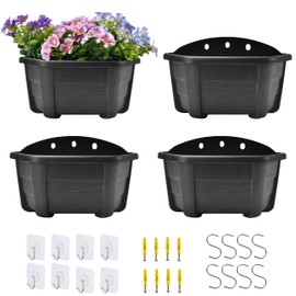 ORIMERC 9.8 inch Plastic Wall Planter for Indoor Plants, Wall Hanging Flower Pot for Railing Fence Balcony Outdoor Décor Plastic Wall Mount Plant Basket-Dark Coffee, Pack of 4