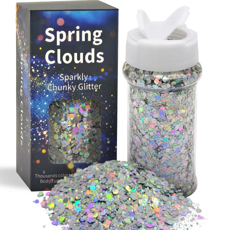 s 1box White 2oz Sparkly Holographic Silver Chunky Glitter for