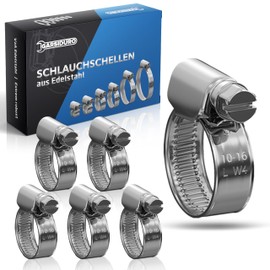 GARSIDURO® Pack of 12 Professional Hose Clamps, 10-16 mm, Made of Stainless Steel in W4 Quality, DIN3017, 9 mm Bandwidth - High Quality V2A Hose Clamps for Garden Hoses, Cars, Motorcycles, Aquariums
