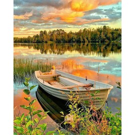 Boat Paint by Numbers Sunset Cloud Landscape,Lake Paint by Numbers Kit for Adults Beginner,Colorful Drawing with Canvas Wall Art Home Decor 16''Wx20''L