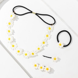 Daisy Flower Headband Sunflower Hippies Crown Hair Wreath Bohemian Floral Headpiece for Spring Tourism Wedding Festivals Party and Celebration (White, One size)