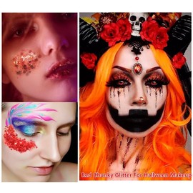 Go Ho Red Face Body Glitter,Singer Concerts Red Face Paint Glitter Makeup,Holographic Chunky Sequins Glitters for Eye Lip Hair Nails,Festival Rave Accessories,52g