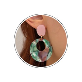 Wendalern Round Resin Earrings - Geometric Circle Acrylic Boho Disc Statement Jewellery Multicoloured for Women Girls, Acrylic, No Gemstone